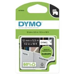 Dymo D1 ORIGINAL Hochleistungs-Schriftband Polyester, schwarz auf wei, 12mm x 5,5m (schwarz, S0718060)