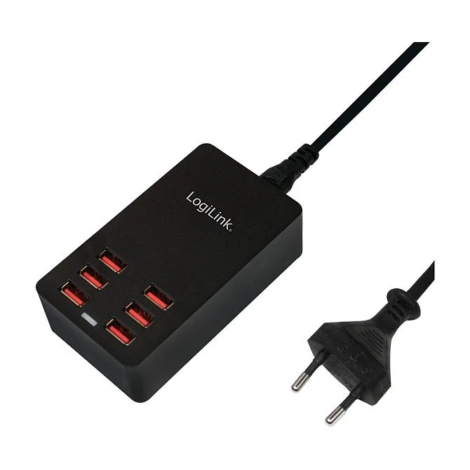 LogiLink USB Table Charger, 6 Port, 32W, black — image 1