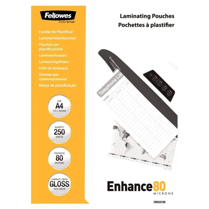 Fellowes Laminierfolie glänzend A4 80 Mikron 250 Stück — image 1