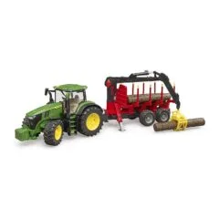 BRUDER John Deere 7R 350 m Rckeanhnger (grn/rot, Inkl. 4 Baumstmmen)