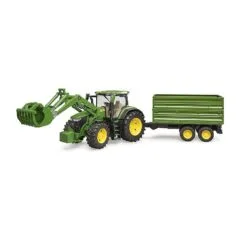 BRUDER John Deere 7R 350 mit Frontlader und Tandemachstransportanhnger (grn)