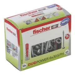 fischer DuoPower 6x30 S PH Dübel mit Schrauben 6 x 30 mm, 50 Stück