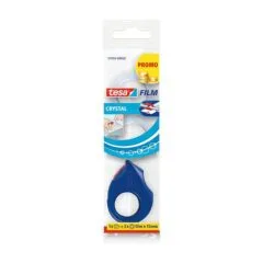 tesa Klebefilmabroller Mini-Abroller rot/blau + GRATIS 2 Rollen tesafilm Kristall-Klar, 10,0m x 15,0mm (LxB)