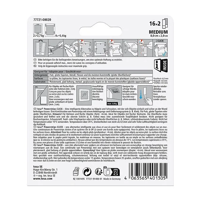 tesa Powerstrips CLICK MEDIUM 5.4kg selbstkl. Klettband 16x2 — image 2