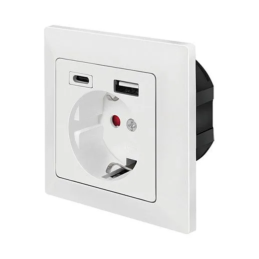 Unterputz-Steckdose, 1x CEE 7/3, 1x USB-A, 1x USB-C — image 1
