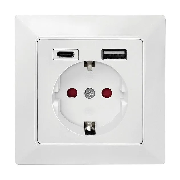 Unterputz-Steckdose, 1x CEE 7/3, 1x USB-A, 1x USB-C — image 2
