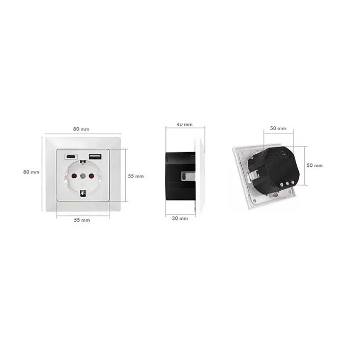 Unterputz-Steckdose, 1x CEE 7/3, 1x USB-A, 1x USB-C — image 7