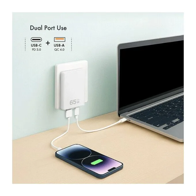 Logilink USB Steckdosenadapter 1xUSB-A, 1xUSB-C, 65W weiß — image 2