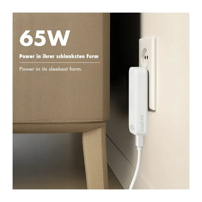 Logilink USB Steckdosenadapter 1xUSB-A, 1xUSB-C, 65W weiß — image 4