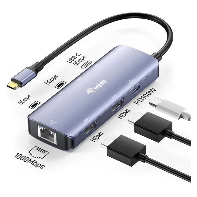Equip Adapter USB-C->2xHDMI/RJ45/2xUSB-A/USB-C3.2 St/Bu grau — image 2