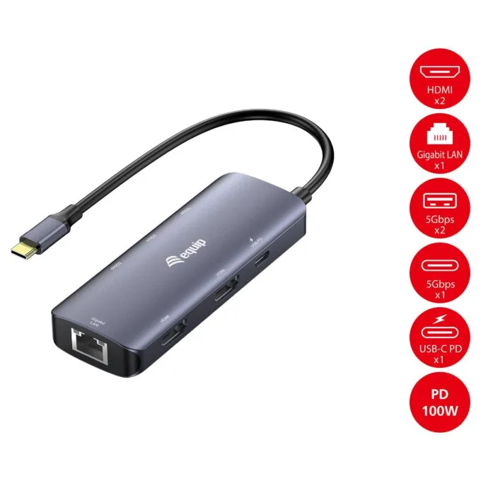Equip Adapter USB-C->2xHDMI/RJ45/2xUSB-A/USB-C3.2 St/Bu grau — image 10