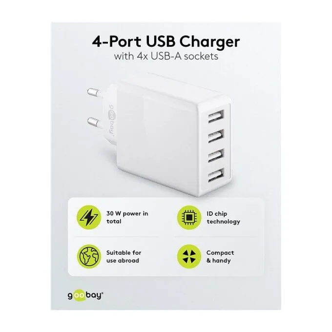 Ladegert USB A 4-fach weiss USB Steckernetzteil, 3A, 30W — image 3