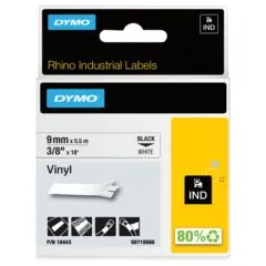Dymo Rhino Band IND, Vinyl 9 mm x 5,5 m schwarz auf wei