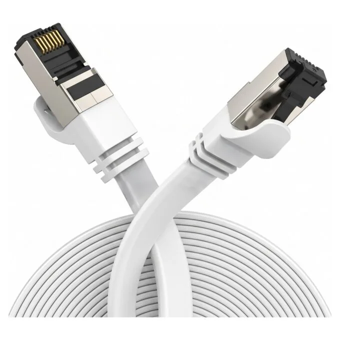 EXTRALINK LAN PATCHCORD CAT.8 U/FTP 3M 40G FLAT SHIELDED FOILED TWISTED PAIR BARE COPPER WHITE — image 1