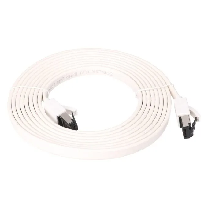 EXTRALINK LAN PATCHCORD CAT.8 U/FTP 3M 40G FLAT SHIELDED FOILED TWISTED PAIR BARE COPPER WHITE — image 2