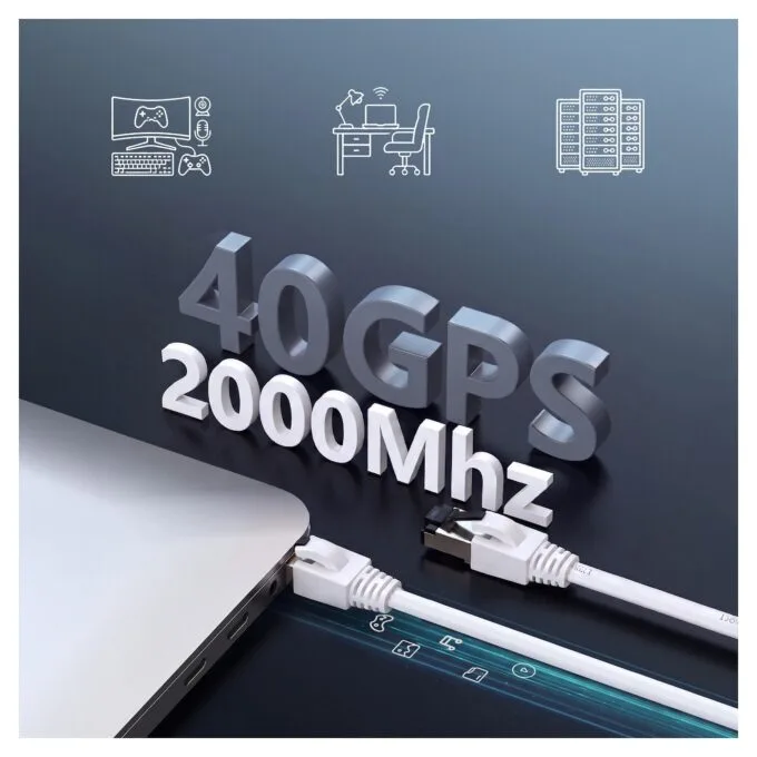 EXTRALINK LAN PATCHCORD CAT.8 U/FTP 3M 40G FLAT SHIELDED FOILED TWISTED PAIR BARE COPPER WHITE — image 12