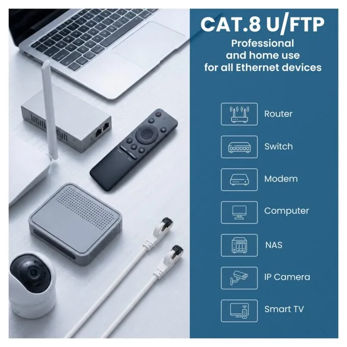 EXTRALINK LAN PATCHCORD CAT.8 U/FTP 3M 40G FLAT SHIELDED FOILED TWISTED PAIR BARE COPPER WHITE — image 17