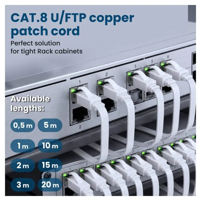 EXTRALINK LAN PATCHCORD CAT.8 U/FTP 3M 40G FLAT SHIELDED FOILED TWISTED PAIR BARE COPPER WHITE — image 19