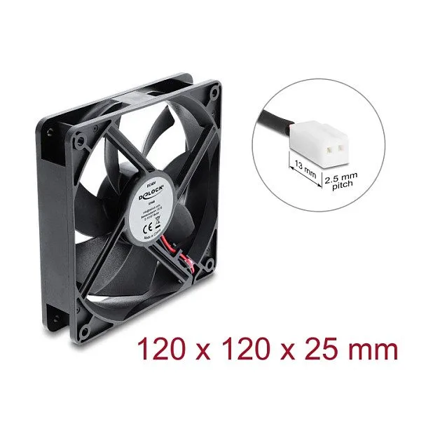 Delock Axiallüfter 48 V DC, 120 x 120 x 25 mm mit 2 Pin Lüfteranschluss schwarz — image 1