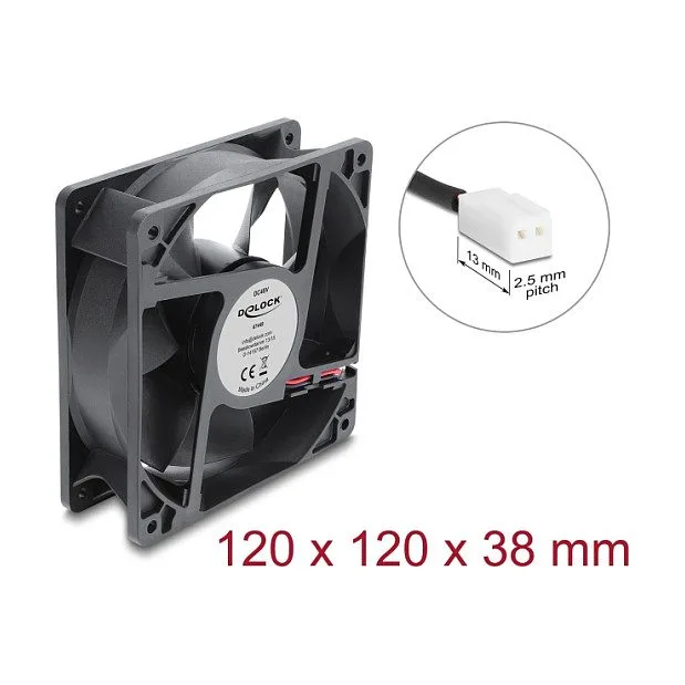 Delock Axiallüfter 48 V DC, 120 x 120 x 38 mm mit 2 Pin Lüfteranschluss schwarz — image 1