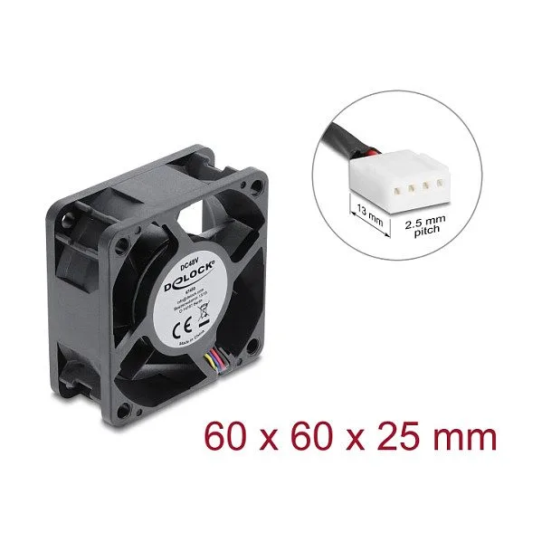 Delock Axiallüfter 48 V DC, 60 x 60 x 25 mm mit 4 Pin PWM Lüfteranschluss schwarz — image 1