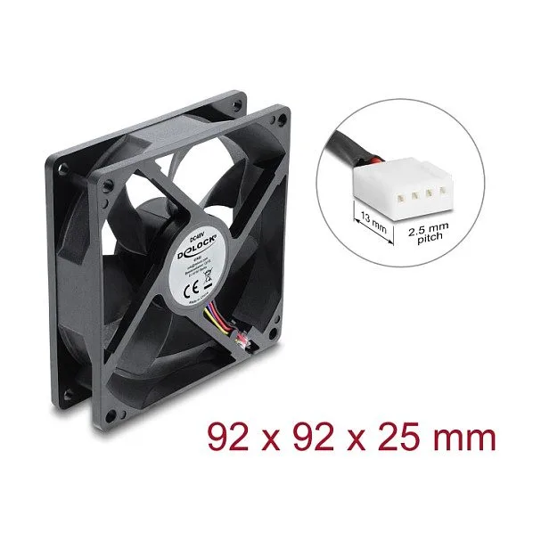 Delock Axiallüfter 48 V DC, 92 x 92 x 25 mm mit 4 Pin PWM Lüfteranschluss schwarz — image 1