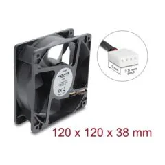 Delock Axiallüfter 48 V DC, 120 x 120 x 38 mm mit 4 Pin PWM Lüfteranschluss schwarz