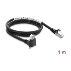 Delock GigE Kamera Kabel RJ45 Stecker 90° gewinkelt mit Schrauben, Steckerlänge 28 mm zu RJ45 Stecker Cat.6 S/FTP 1 m schwarz