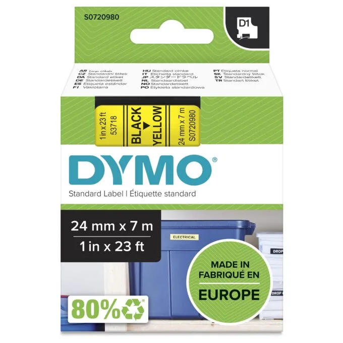 DYMO D1 Standard - Black on Yellow - 24mm label-making tape — image 1