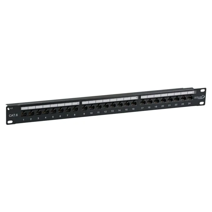 ECOLAN Patchpanel UTP 24xRJ45 Cat.6 19 1HE RAL9005 schwarz — image 1