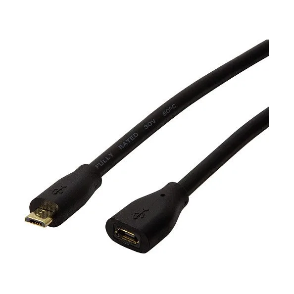 USB 2.0 cable, Micro-USB/M to Micro-USB/F, black, 2 m — image 1