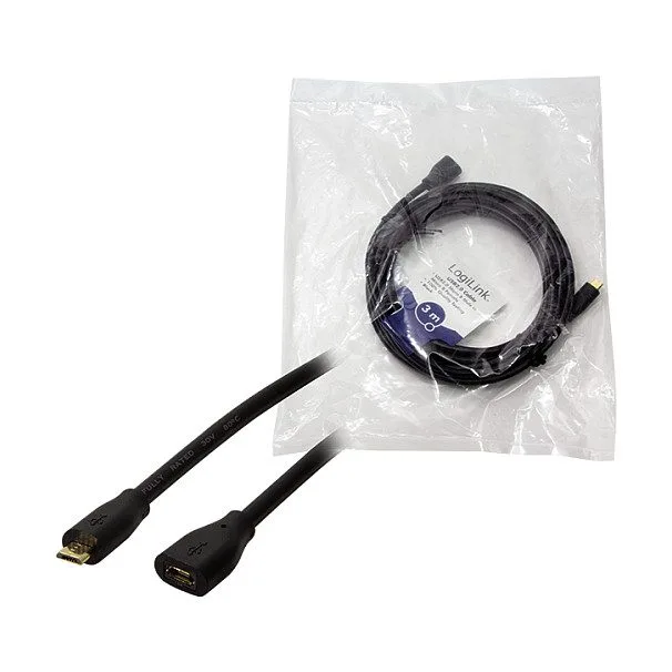 USB 2.0 cable, Micro-USB/M to Micro-USB/F, black, 3 m — image 3