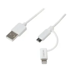 USB 2.0 cable, USB-A/M to Micro-USB + Lightning/M, white, 1 m