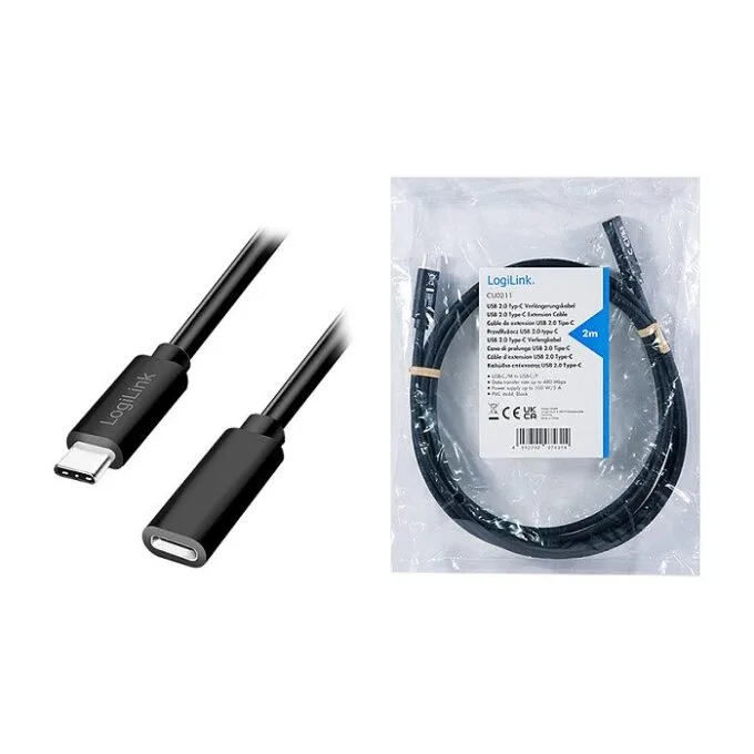 USB 2.0 Type-C cable, C/M to C/F, 480 Mbps, 100W, black, 2 m — image 5