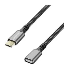 USB 3.2 Gen1 Type-C cable, C/M to C/F, 5 Gbps, 100W, nylon, alu, black/grey,2 m