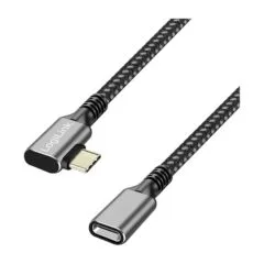 USB 3.2 Gen2 Type-C cable, C/M90° to C/F,10 Gbps,100W,nylon,alu,black/grey,0.5m