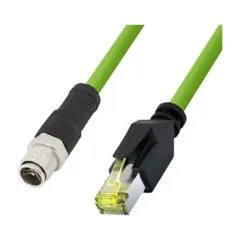 M12 CAT6A Industrial Patch Cable, PUR, M12 X-coded to RJ45, 15 m