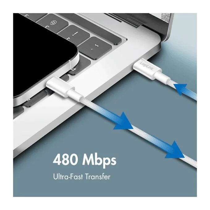 USB 2.0 Type-C cable, C/M to C/M, 480 Mbps, 60W, nylon, white, 0.5 m — image 5