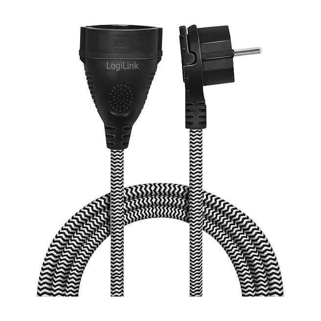 Logilink Power cord extension, CEE 7/7 to CEE 7/3, textile cable, black/grey, 3 m — image 2