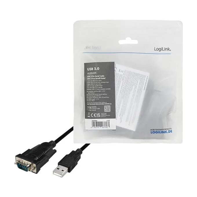 Logilink USB 2.0 cable, USB-A/M to DB9/M, serial, Win 11, black, 1.5 m — image 3