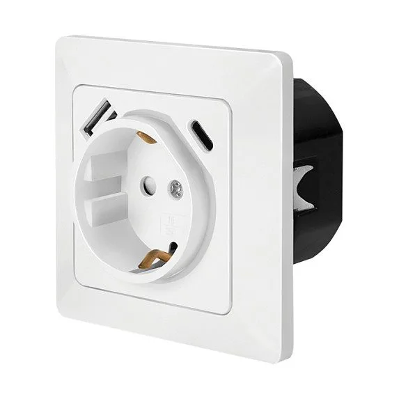 Logilink Wall outlet 1 socket+ 1-port USB-A + 1port USB-C charger — image 1