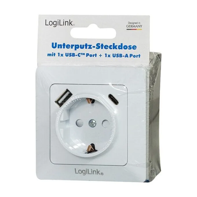 Logilink Wall outlet 1 socket+ 1-port USB-A + 1port USB-C charger — image 8