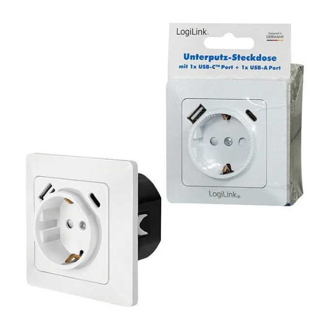 Logilink Wall outlet 1 socket+ 1-port USB-A + 1port USB-C charger — image 9