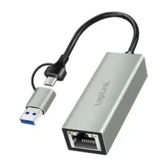 Logilink USB Adapter, USB 3.2 Gen1, USB-A/C to Gigabit Ethernet, aluminum