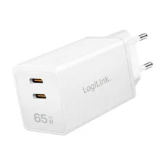 Logilink USB-C charger, 65 W, GaN, 2-port, 2x USB-C (PD 3.0/QC 4.0), White