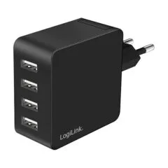 Logilink USB-A charger, 24 W, 4-port, 4x USB-A, Black
