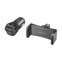 Logilink USB Kfz Ladegerät + Smartphone Halterung im Set