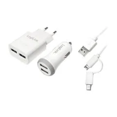Logilink USB-A Charging Kit, 10.5 W / 10 W, 2-port, 2x USB-A, White
