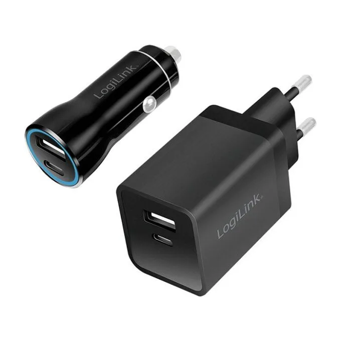 Logilink USB-A/C Charging Kit, 15 W, each 1x USB-A, 1x USB-C, Black — image 1