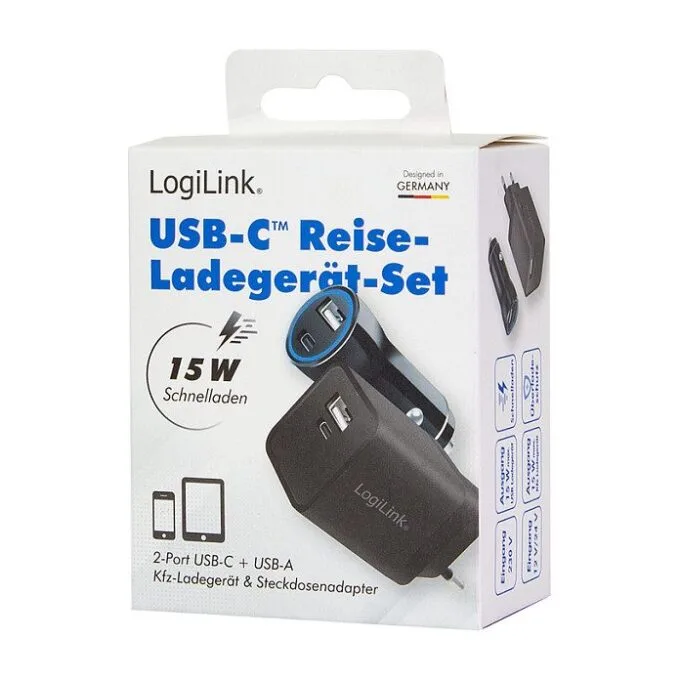 Logilink USB-A/C Charging Kit, 15 W, each 1x USB-A, 1x USB-C, Black — image 9